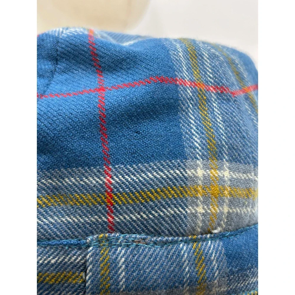 Vintage Browns of Bermuda 80s Tartan Plaid Bucket Hat Blue‎ Wool Made in Ireland